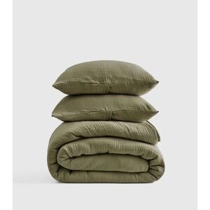 NWOT Quince King Cal King Gauze Organic Cotton Olive Quilt 2 Shams Olive